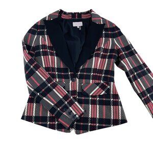1. State Womens Plaid Blazer Jacket Size 2 Cotton/Polyester Blend Black/White/Re